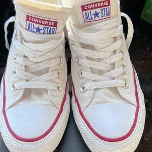 Converse White High Tops with Red Trim